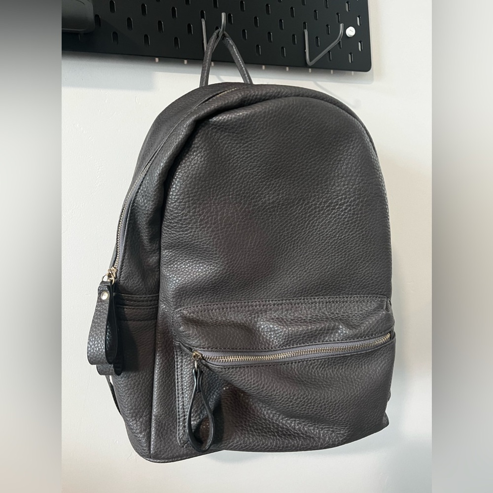 Grey Vegan Leather Backpack